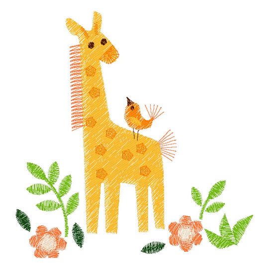 motif broderie numérique girafe dans la savane
